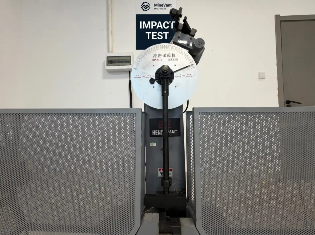 MineVant impact testing equipment used to verify the toughness and reliability of crusher wear parts.
