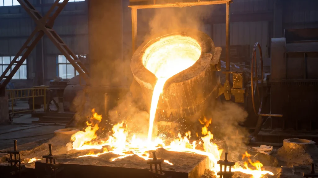 ALT：

Molten metal casting process for crusher wear parts manufacturing at MineVant foundry.