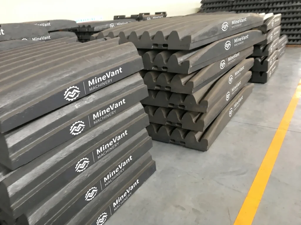 minevant-jaw-plates-inventory MineVant jaw plates in inventory for fast delivery and global supply.