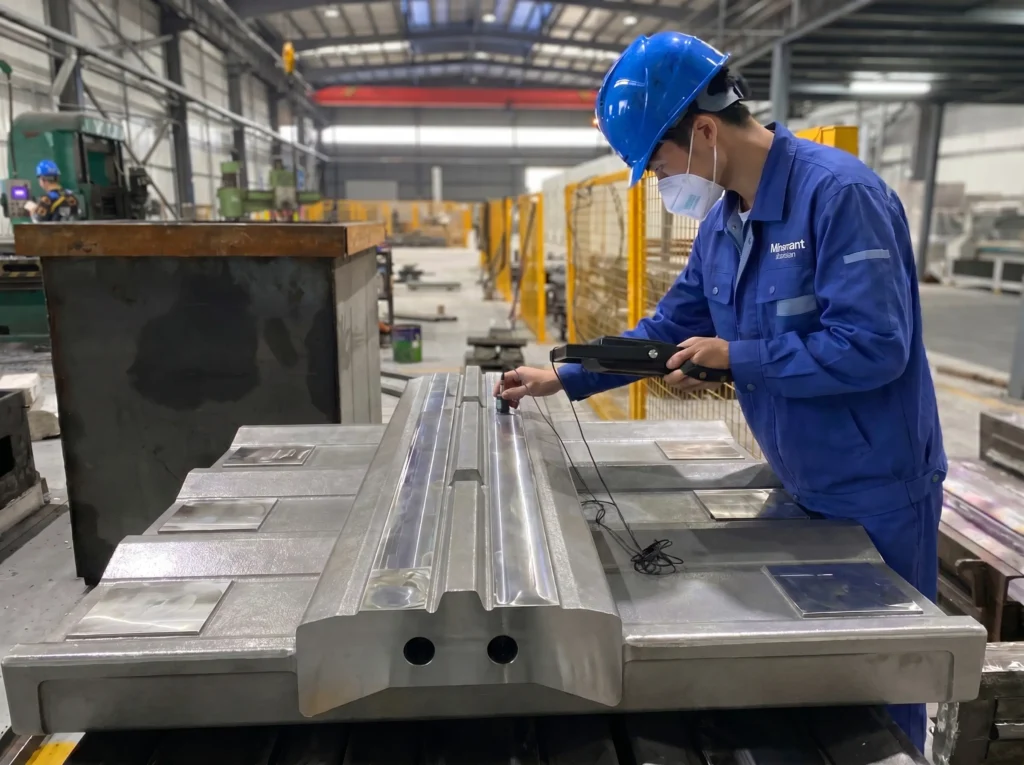 Ultrasonic testing used to identify internal discontinuities and ensure the integrity of crusher wear parts.